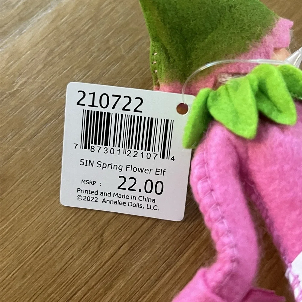 NWT Annalee 2022 Spring Flower Elf Doll  Pink Green 75th Display Card Whimsy